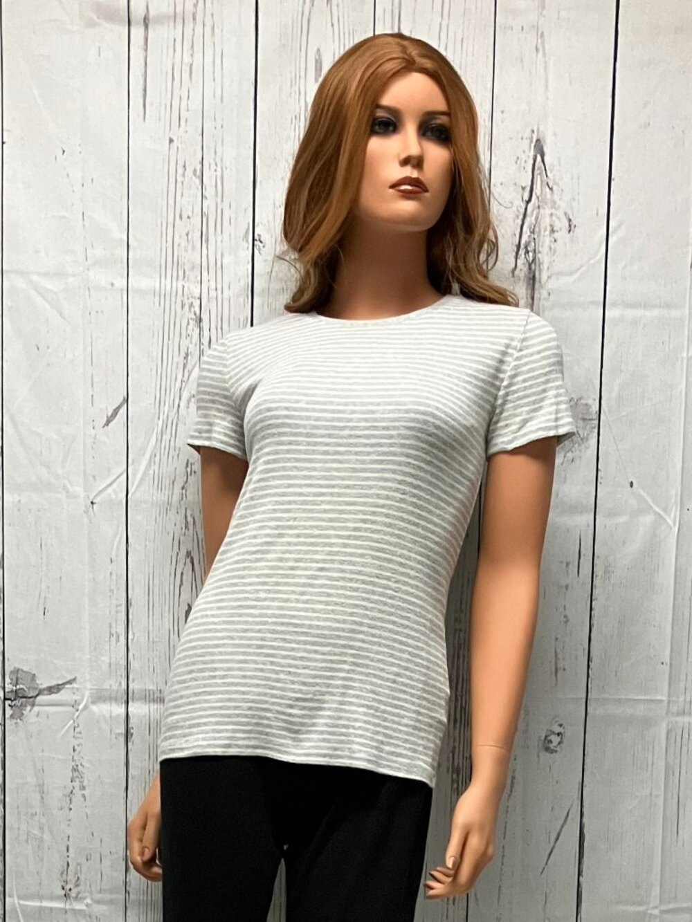 Faded Glory Women's T-Shirt Soft Casual Top Gray/White Striped Size S